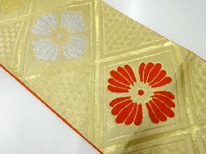 アンティーク　襷に花模様織出し袋帯（着用可）